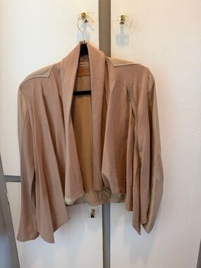 Blank NYC Open-Front Draped Bomber Jacket in Taupe